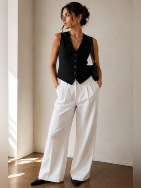 Reformation Black Button Front Tailored Vest Organic Cotton Size 8